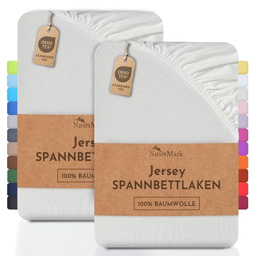 NatureMark 2er Pack Jersey Spannbettlaken, Spannbetttuch 100% Baumwolle in vielen Größen und Farben MARKENQUALITÄT ÖKOTEX Standard 100 | 90 x 200 cm - 100 x 200 cm - Creme/Natur NatureMark 2er Pack Jersey Spannbettlaken, Spannbetttuch 100% Baumwolle in vielen Größen und Farben MARKENQUALITÄT ÖKOTEX Standard 100 | 90 x 200 cm - 100 x 200 cm - Creme/Natur von NatureMark