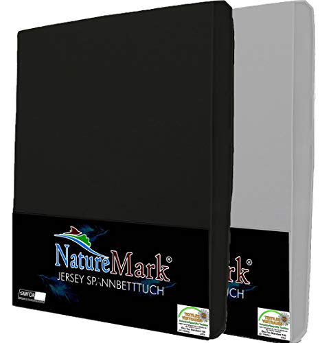 NatureMark 2er Pack Jersey Spannbettlaken, Spannbetttuch 100% Baumwolle in vielen Größen und Farben MARKENQUALITÄT ÖKOTEX Standard 100 | 90 x 200 cm - 100 x 200 cm - Schwarz Silber NatureMark 2er Pack Jersey Spannbettlaken, Spannbetttuch 100% Baumwolle in vielen Größen und Farben MARKENQUALITÄT ÖKOTEX Standard 100 | 90 x 200 cm - 100 x 200 cm - Schwarz Silber von NatureMark