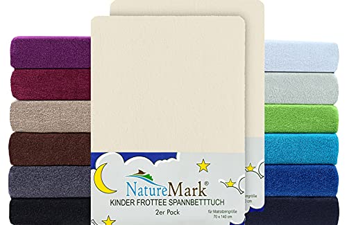 NatureMark 2er Pack Kinder FROTTEE Spannbettlaken, Spannbetttuch kuschelig weich, für Babybett und Kinderbett | 70x140 cm - Natur weiß von NatureMark