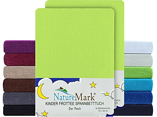 NatureMark 2er Pack Kinder FROTTEE Spannbettlaken, Spannbetttuch kuschelig weich, für Babybett und Kinderbett | 70x140 cm - Apfel grün von NatureMark