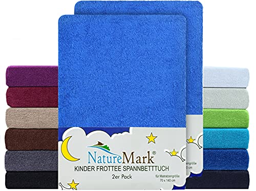 NatureMark 2er Pack Kinder FROTTEE Spannbettlaken, Spannbetttuch kuschelig weich, für Babybett und Kinderbett | 70x140 cm - Royal blau von NatureMark