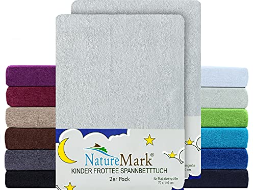 NatureMark 2er Pack Kinder FROTTEE Spannbettlaken, Spannbetttuch kuschelig weich, für Babybett und Kinderbett | 70x140 cm - Silber grau von NatureMark