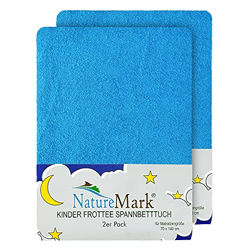 NatureMark 2er Pack Kinder FROTTEE Spannbettlaken, Spannbetttuch kuschelig weich, für Babybett und Kinderbett | 70x140 cm - Türkis von NatureMark