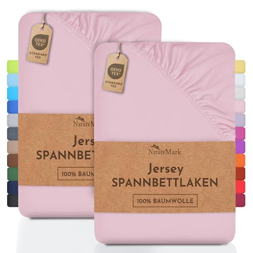 NatureMark 2er Pack Kinder Jersey Spannbettlaken, Spannbetttuch 100% Baumwolle in vielen Größen und Farben MARKENQUALITÄT ÖKOTEX Standard 100 | 70x140 cm - rosa von NatureMark