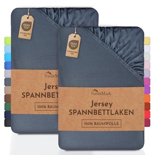 NatureMark 2er Pack Kinder Jersey Spannbettlaken, Spannbetttuch 100% Baumwolle in vielen Größen und Farben MARKENQUALITÄT ÖKOTEX Standard 100 | 70x140 cm - anthrazit grau von NatureMark