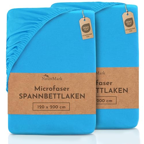 NatureMark Mikrofaser SPANNBETTLAKEN 2er Pack zum Sparpreis! viele Größen und Farben Markenware (Bettlaken 120x200 cm - Türkis) von NatureMark