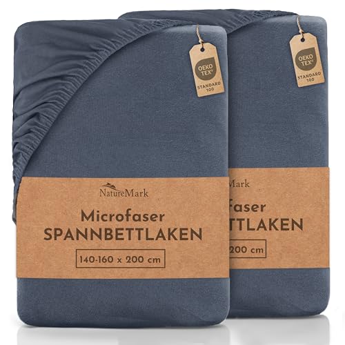 NatureMark 2er Pack MICROFASER Spannbettlaken, Spannbetttuch Doppelpack in vielen Größen und Farben MARKENQUALITÄT ÖKOTEX Standard 100 | 140 x 200 cm - 160 x 200 cm - anthrazit grau von NatureMark