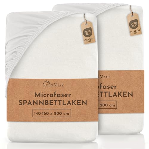 NatureMark 2er Pack MICROFASER Spannbettlaken, Spannbetttuch Doppelpack in vielen Größen und Farben MARKENQUALITÄT ÖKOTEX Standard 100 | 140 x 200 cm - 160 x 200 cm - Creme/Natur von NatureMark