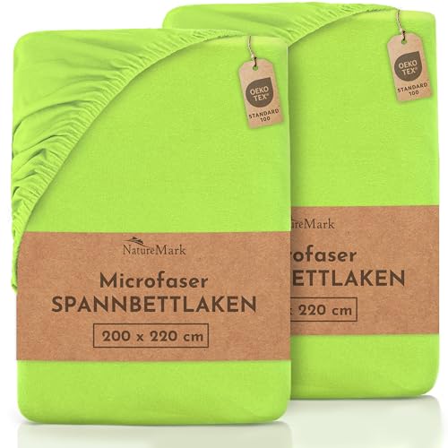 NatureMark Mikrofaser SPANNBETTLAKEN 2er Pack zum Sparpreis! viele Größen und Farben Markenware (Bettlaken 200x220 cm +40 Steg, Apfel grün) von NatureMark