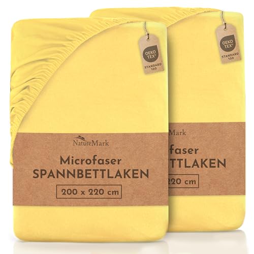 NatureMark Mikrofaser SPANNBETTLAKEN 2er Pack zum Sparpreis! viele Größen und Farben Markenware (Bettlaken 200x220 cm, +40 Steg - gelb) von NatureMark