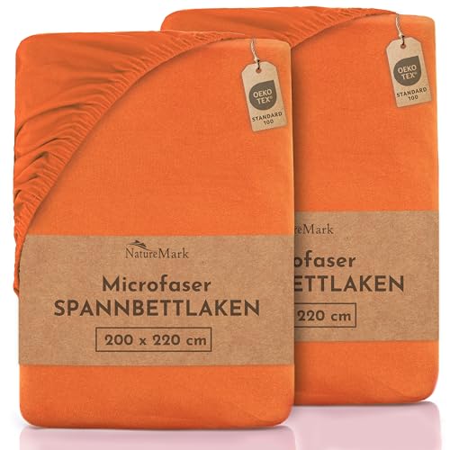 NatureMark Mikrofaser SPANNBETTLAKEN 2er Pack zum Sparpreis! viele Größen und Farben Markenware (Bettlaken 200x220 cm +40 Steg - terrakotta) von NatureMark