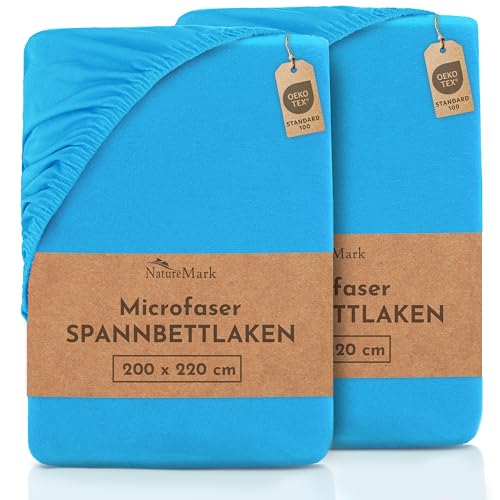 NatureMark Mikrofaser SPANNBETTLAKEN 2er Pack zum Sparpreis! viele Größen und Farben Markenware (Bettlaken 200x220 cm +40 Steg - Türkis) von NatureMark