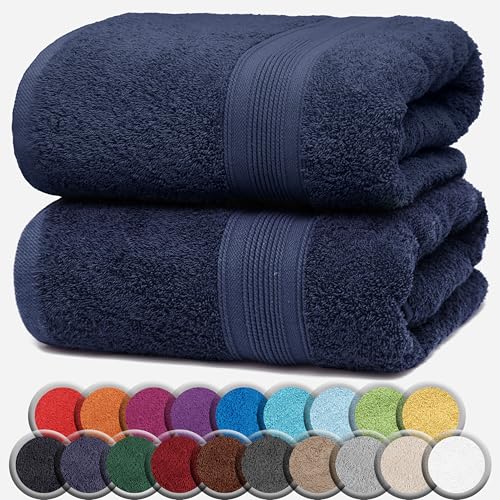 NatureMark 2er Pack SAUNATÜCHER/BADETÜCHER – Premium Qualität 80x200cm – Sauna-Handtuch 100% Baumwolle – Farbe: Navy Blau von NatureMark