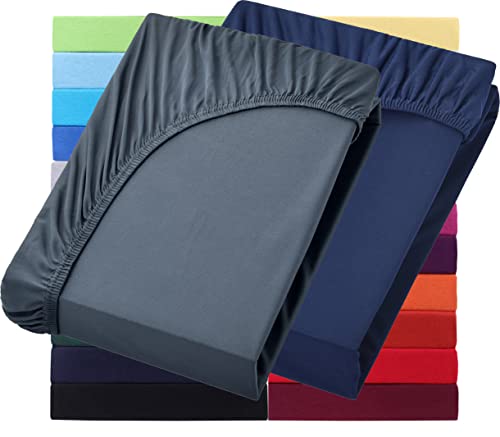 NatureMark 2er Pack Wasserbett & Boxspringbett Spannbettlaken 200 x 220 cm - 40 cm Steg - 200x220cm Spannbetttuch - 100% Baumwolle, Anthrazit & Navy von NatureMark