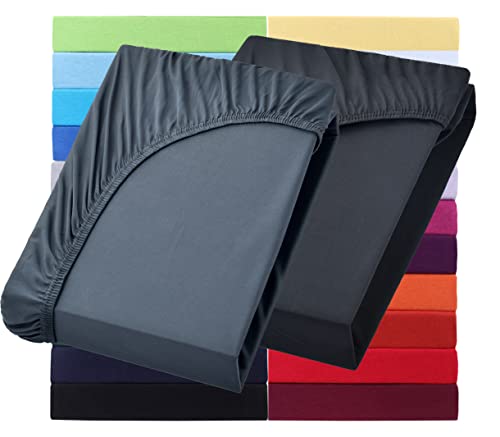 NatureMark 2er Pack Wasserbett & Boxspringbett Spannbettlaken 200 x 220 cm - 40 cm Steg - 200x220cm Spannbetttuch - 100% Baumwolle, Anthrazit & Schwarz von NatureMark