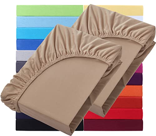 NatureMark 2er Pack Wasserbett & Boxspringbett Spannbettlaken 200 x 220 cm - 40 cm Steg - 200x220cm Spannbetttuch - 100% Baumwolle, Sand/Beige von NatureMark