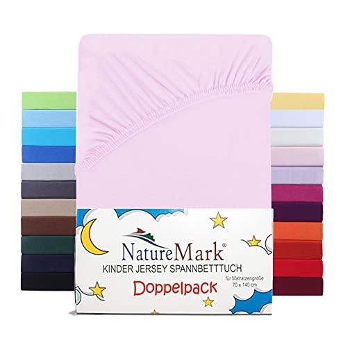 NatureMark 2er Set Kinder Spannbettlaken Jersey, Spannbetttuch 100% Baumwolle, für Babybett und Kinderbett | 70x140 cm - Rosa von NatureMark