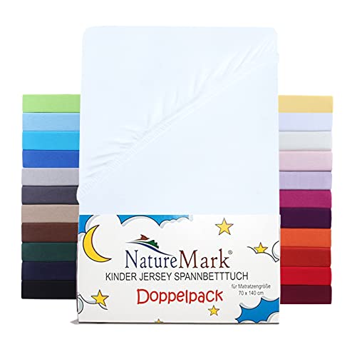 NatureMark 2er Set Kinder Spannbettlaken Jersey, Spannbetttuch 100% Baumwolle, für Babybett und Kinderbett | 70x140 cm - Weiß von NatureMark