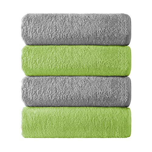 NatureMark 4er Pack Duschtücher, Größe 70x140cm, Silber/Apfel, 100% Baumwolle von NatureMark