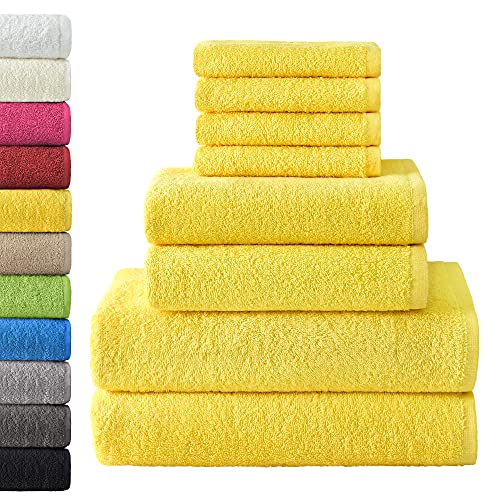 NatureMark 8 TLG. FROTTIER Handtuch-Set mit verschiedenen Größen 4X Gästetücher, 2X Handtücher, 2X Duschtücher | Farbe: Gelb | 100% Baumwolle von NatureMark