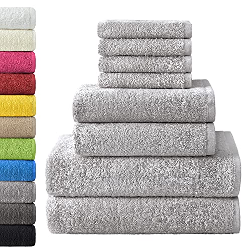 NatureMark 8 TLG. FROTTIER Handtuch-Set mit verschiedenen Größen 4X Gästetücher, 2X Handtücher, 2X Duschtücher | Farbe: Silber grau| 100% Baumwolle von NatureMark