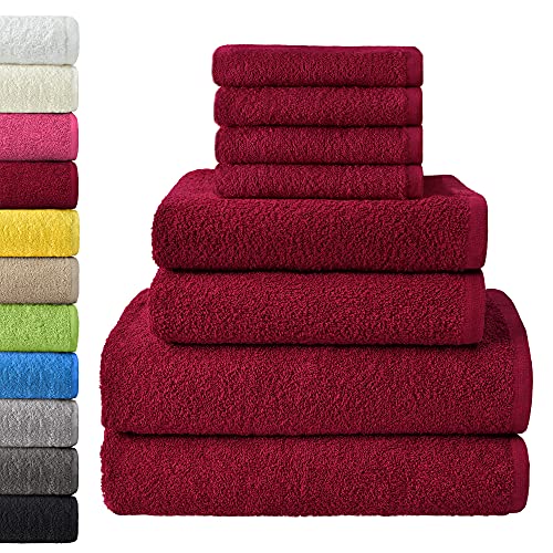 NatureMark 8 TLG. FROTTIER Handtuch-Set mit verschiedenen Größen 4X Gästetücher, 2X Handtücher, 2X Duschtücher | Farbe: Bordeaux rot | 100% Baumwolle von NatureMark