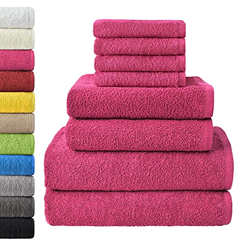 NatureMark 8 TLG. FROTTIER Handtuch-Set mit verschiedenen Größen 4X Gästetücher, 2X Handtücher, 2X Duschtücher | Farbe: Pink | 100% Baumwolle von NatureMark