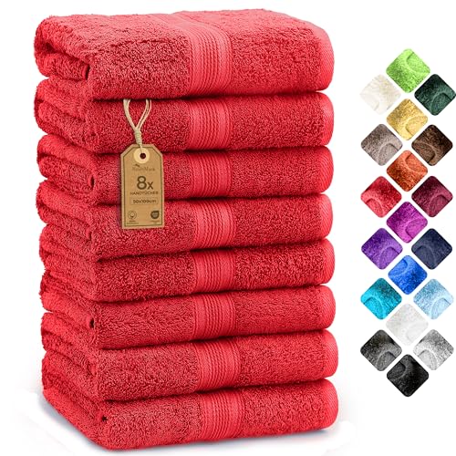 NatureMark 8er Pack Handtücher, 100% Baumwolle, 50 x 100 cm, Handtuch Set Rot von NatureMark