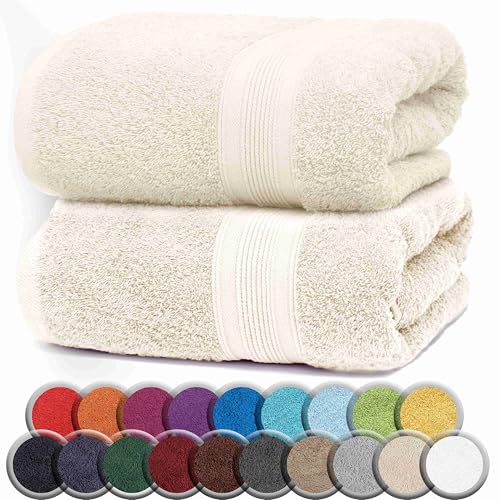 NatureMark Premium Badetücher/Duschtücher aus 100% Baumwolle, weich, langlebig, mit Aufhängeschlaufe – 2er Pack, 100x150 cm, Nature/Creme von NatureMark