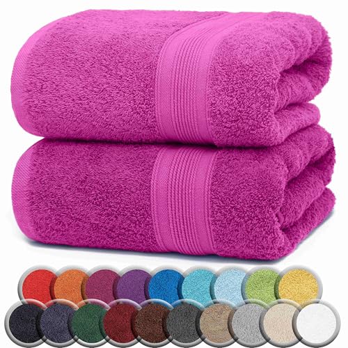 NatureMark Premium Badetücher/Duschtücher aus 100% Baumwolle, weich, langlebig, mit Aufhängeschlaufe – 2er Pack, 100x150 cm, Pink von NatureMark