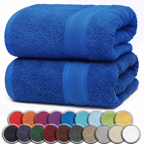 NatureMark Premium Badetücher/Duschtücher aus 100% Baumwolle, weich, langlebig, mit Aufhängeschlaufe – 2er Pack, 100x150 cm, Royal Blau von NatureMark