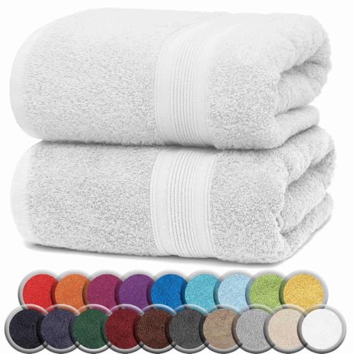 NatureMark Premium Badetücher/Duschtücher aus 100% Baumwolle, weich, langlebig, mit Aufhängeschlaufe – 2er Pack, 100x150 cm, Weiß von NatureMark