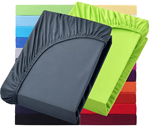 NatureMark Basic 2er Set Jersey Spannbettlaken 90 x 190 cm - 100 x 200 cm - 25 cm Steg - 100x200cm Spannbetttuch - 100% Baumwolle, Anthrazit & Apfel grün NatureMark Basic 2er Set Jersey Spannbettlaken 90 x 190 cm - 100 x 200 cm - 25 cm Steg - 100x200cm Spannbetttuch - 100% Baumwolle, Anthrazit & Apfel grün von NatureMark