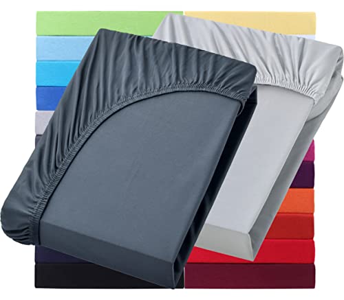 NatureMark Basic 2er Set Jersey Spannbettlaken 90 x 190 cm - 100 x 200 cm - 25 cm Steg - 100x200cm Spannbetttuch - 100% Baumwolle, Anthrazit & Silber NatureMark Basic 2er Set Jersey Spannbettlaken 90 x 190 cm - 100 x 200 cm - 25 cm Steg - 100x200cm Spannbetttuch - 100% Baumwolle, Anthrazit & Silber von NatureMark