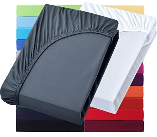 NatureMark Basic 2er Set Jersey Spannbettlaken 90 x 190 cm - 100 x 200 cm - 25 cm Steg - 100x200cm Spannbetttuch - 100% Baumwolle, Anthrazit & Weiß NatureMark Basic 2er Set Jersey Spannbettlaken 90 x 190 cm - 100 x 200 cm - 25 cm Steg - 100x200cm Spannbetttuch - 100% Baumwolle, Anthrazit & Weiß von NatureMark