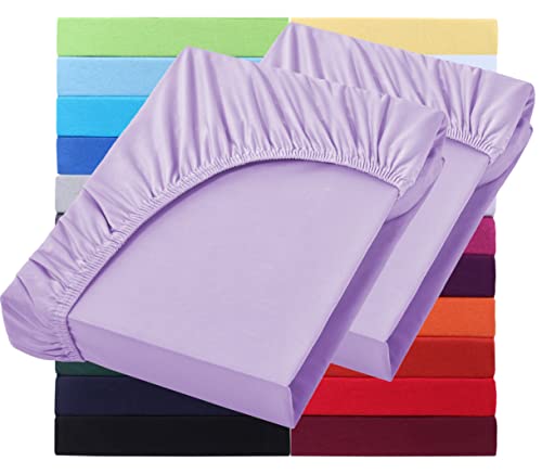 NatureMark Basic 2er Set Jersey Spannbettlaken 90 x 190 cm - 100 x 200 cm - 25 cm Steg - 100x200cm Spannbetttuch - 100% Baumwolle, Flieder/Lavendel von NatureMark