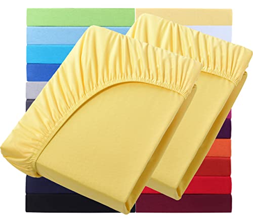 NatureMark Basic 2er Set Jersey Spannbettlaken 90 x 190 cm - 100 x 200 cm - 25 cm Steg - 100x200cm Spannbetttuch - 100% Baumwolle, Gelb NatureMark Basic 2er Set Jersey Spannbettlaken 90 x 190 cm - 100 x 200 cm - 25 cm Steg - 100x200cm Spannbetttuch - 100% Baumwolle, Gelb von NatureMark