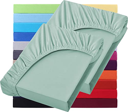 NatureMark Basic 2er Set Jersey Spannbettlaken 90 x 190 cm - 100 x 200 cm - 25 cm Steg - 100x200cm Spannbetttuch - 100% Baumwolle, Jade von NatureMark