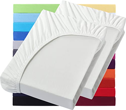 NatureMark Basic 2er Set Jersey Spannbettlaken 90 x 190 cm - 100 x 200 cm - 25 cm Steg - 100x200cm Spannbetttuch - 100% Baumwolle, Naturweiß/Creme NatureMark Basic 2er Set Jersey Spannbettlaken 90 x 190 cm - 100 x 200 cm - 25 cm Steg - 100x200cm Spannbetttuch - 100% Baumwolle, Naturweiß/Creme von NatureMark