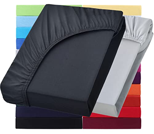 NatureMark Basic 2er Set Jersey Spannbettlaken 90 x 190 cm - 100 x 200 cm - 25 cm Steg - 100x200cm Spannbetttuch - 100% Baumwolle, Schwarz & Silber NatureMark Basic 2er Set Jersey Spannbettlaken 90 x 190 cm - 100 x 200 cm - 25 cm Steg - 100x200cm Spannbetttuch - 100% Baumwolle, Schwarz & Silber von NatureMark