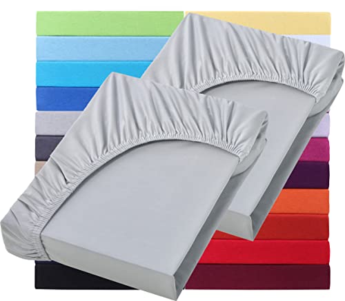 NatureMark Basic 2er Set Jersey Spannbettlaken 90 x 190 cm - 100 x 200 cm - 25 cm Steg - 100x200cm Spannbetttuch - 100% Baumwolle, Silber/Hellgrau NatureMark Basic 2er Set Jersey Spannbettlaken 90 x 190 cm - 100 x 200 cm - 25 cm Steg - 100x200cm Spannbetttuch - 100% Baumwolle, Silber/Hellgrau von NatureMark