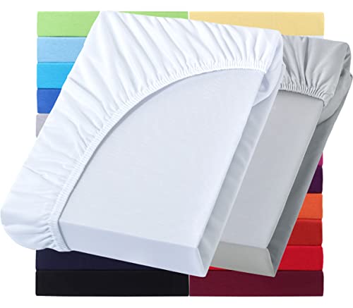 NatureMark Basic 2er Set Jersey Spannbettlaken 90 x 190 cm - 100 x 200 cm - 25 cm Steg - 100x200cm Spannbetttuch - 100% Baumwolle, Weiß & Silber NatureMark Basic 2er Set Jersey Spannbettlaken 90 x 190 cm - 100 x 200 cm - 25 cm Steg - 100x200cm Spannbetttuch - 100% Baumwolle, Weiß & Silber von NatureMark