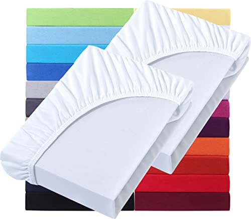 NatureMark Basic 2er Set Jersey Spannbettlaken 90 x 190 cm - 100 x 200 cm - 25 cm Steg - 100x200cm Spannbetttuch - 100% Baumwolle, Weiss NatureMark Basic 2er Set Jersey Spannbettlaken 90 x 190 cm - 100 x 200 cm - 25 cm Steg - 100x200cm Spannbetttuch - 100% Baumwolle, Weiss von NatureMark