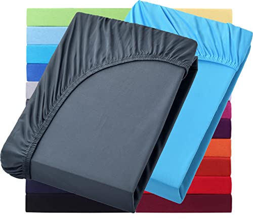 NatureMark Basic 2er Set Jersey Spannbettlaken 90 x 190 cm - 100 x 200 cm - 25 cm Steg - 100x200cm Spannbetttuch - 100% Baumwolle, Anthrazit & Türkis NatureMark Basic 2er Set Jersey Spannbettlaken 90 x 190 cm - 100 x 200 cm - 25 cm Steg - 100x200cm Spannbetttuch - 100% Baumwolle, Anthrazit & Türkis von NatureMark
