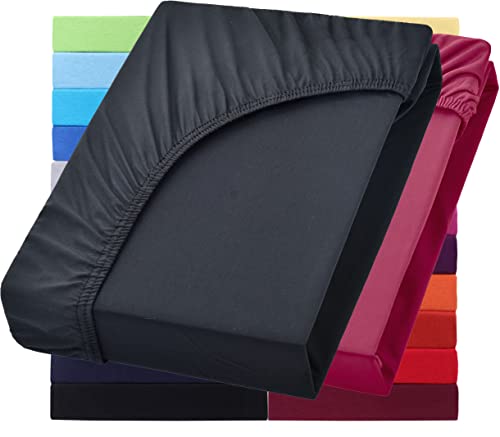 NatureMark Basic 2er Set Jersey Spannbettlaken 90 x 190 cm - 100 x 200 cm - 25 cm Steg - 100x200cm Spannbetttuch - 100% Baumwolle, Schwarz & Bordeaux NatureMark Basic 2er Set Jersey Spannbettlaken 90 x 190 cm - 100 x 200 cm - 25 cm Steg - 100x200cm Spannbetttuch - 100% Baumwolle, Schwarz & Bordeaux von NatureMark