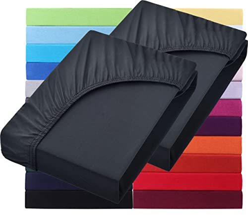 NatureMark Basic 2er Set Jersey Spannbettlaken 90 x 190 cm - 100 x 200 cm - 25 cm Steg - 100x200cm Spannbetttuch - 100% Baumwolle, Schwarz von NatureMark