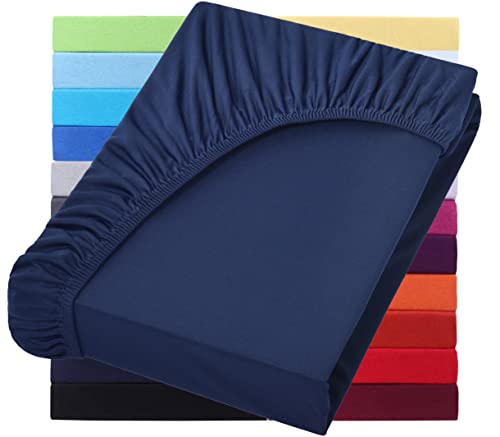 NatureMark Basic Boxspringbett & Wasserbett Spannbettlaken 200 x 220 cm - 40 cm Steghöhe - 200x220cm Spannbetttuch - 100% Baumwolle, Navy blau von NatureMark