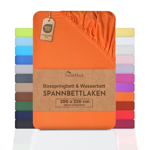 NatureMark Basic Boxspringbett & Wasserbett Spannbettlaken 200 x 220 cm - 40 cm Steghöhe - 200x220cm Spannbetttuch - 100% Baumwolle, Terrakotta von NatureMark