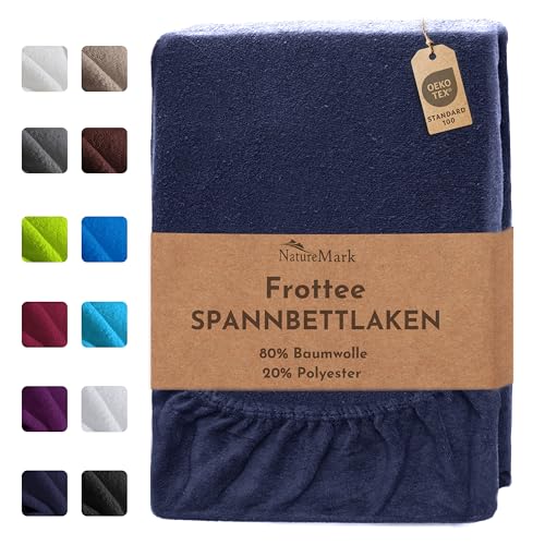 NatureMark FROTTEE Spannbettlaken, Spannbetttuch TOP Preis-Leistungs-Verhältnis in vielen Größen und Farben MARKENQUALITÄT (70x140 cm Kinder, Navy blau) von NatureMark