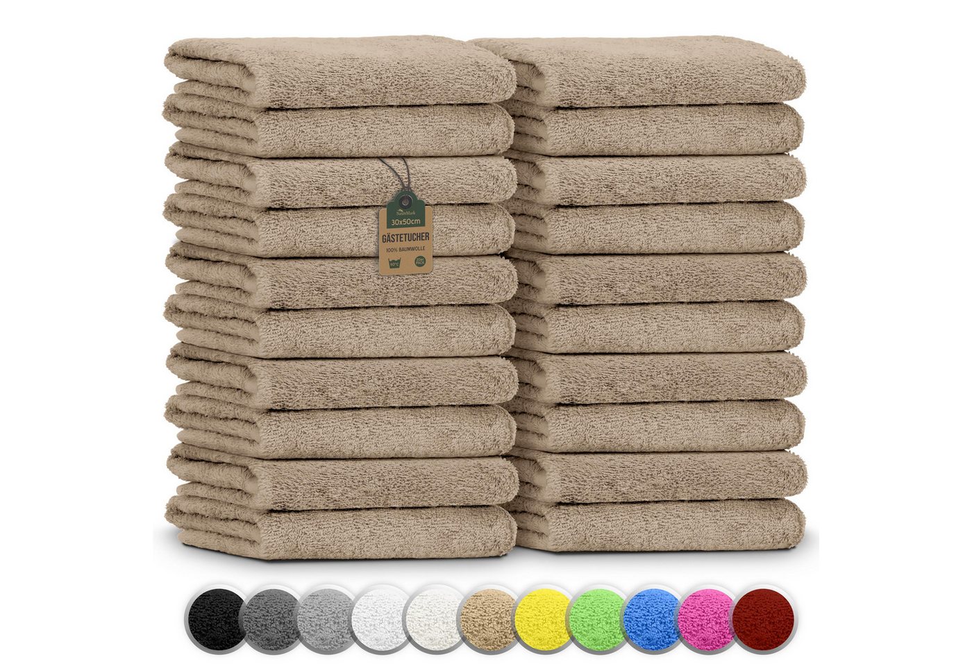 NatureMark Gästehandtuch 20er-Sparpack Frottier Gästetücher 30x50cm, 100% Baumwolle (20-St), Gästehandtuch 30x50cm Sand von NatureMark